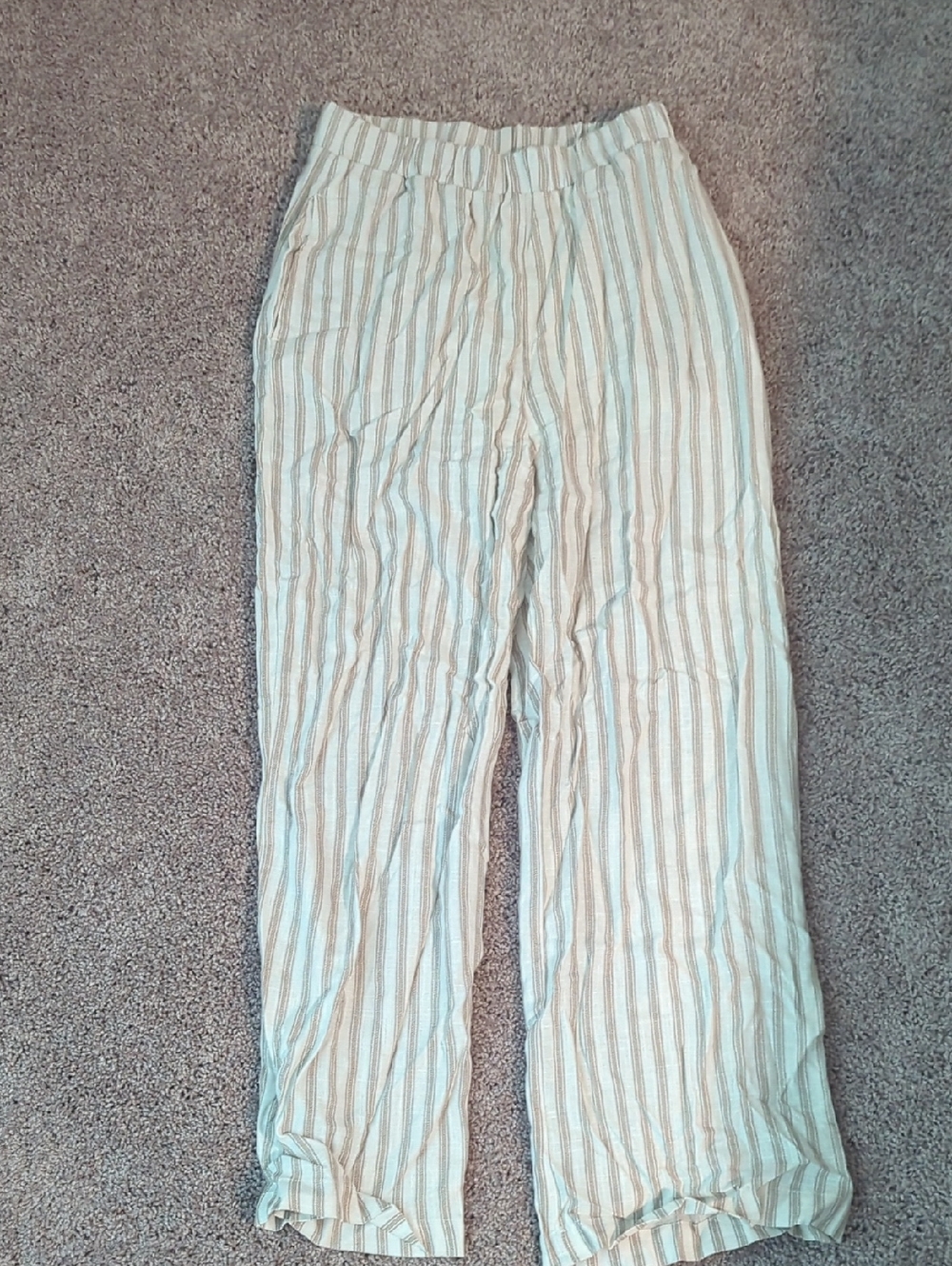 Workshop Republic Clothing Beige & White Striped Wide-Leg Pants